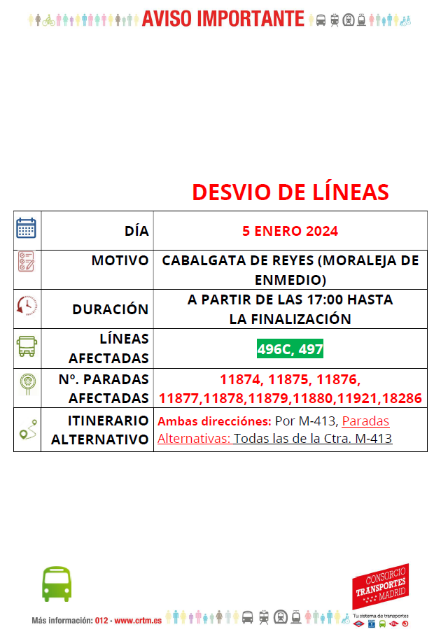 Desvíos Líneas 496C y 497 por Cabalgata de Reyes